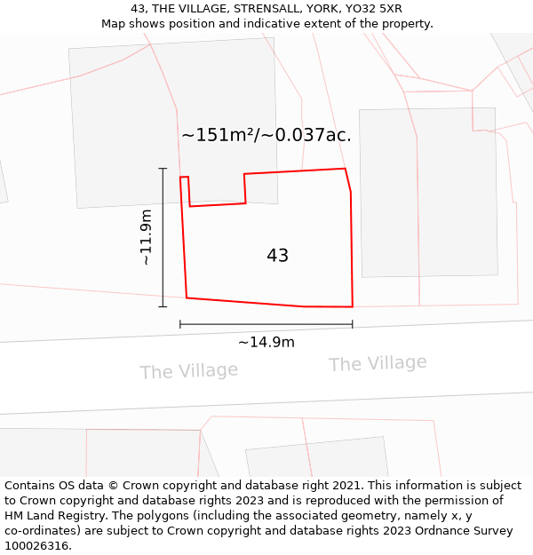 43, THE VILLAGE, STRENSALL, YORK, YO32 5XR: Plot and title map