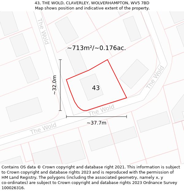 43, THE WOLD, CLAVERLEY, WOLVERHAMPTON, WV5 7BD: Plot and title map