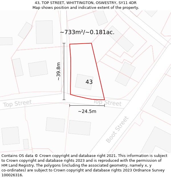 43, TOP STREET, WHITTINGTON, OSWESTRY, SY11 4DR: Plot and title map