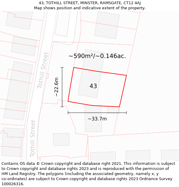43, TOTHILL STREET, MINSTER, RAMSGATE, CT12 4AJ: Plot and title map