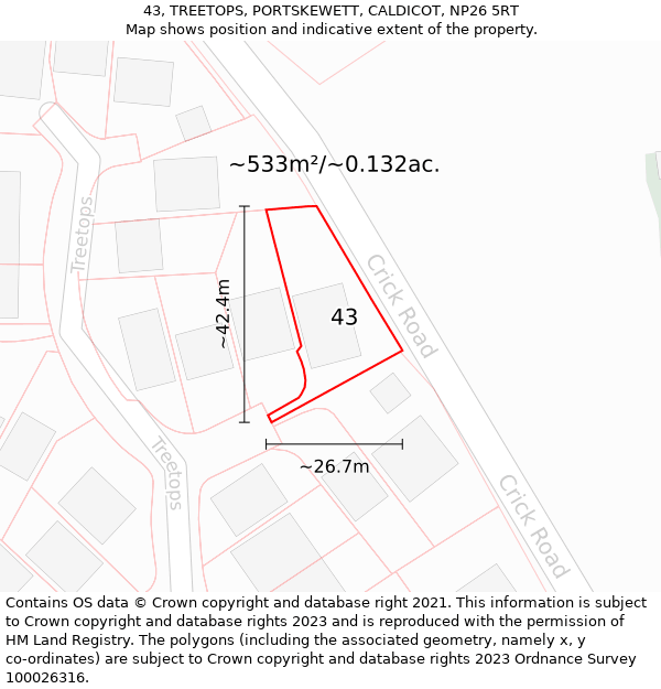43, TREETOPS, PORTSKEWETT, CALDICOT, NP26 5RT: Plot and title map