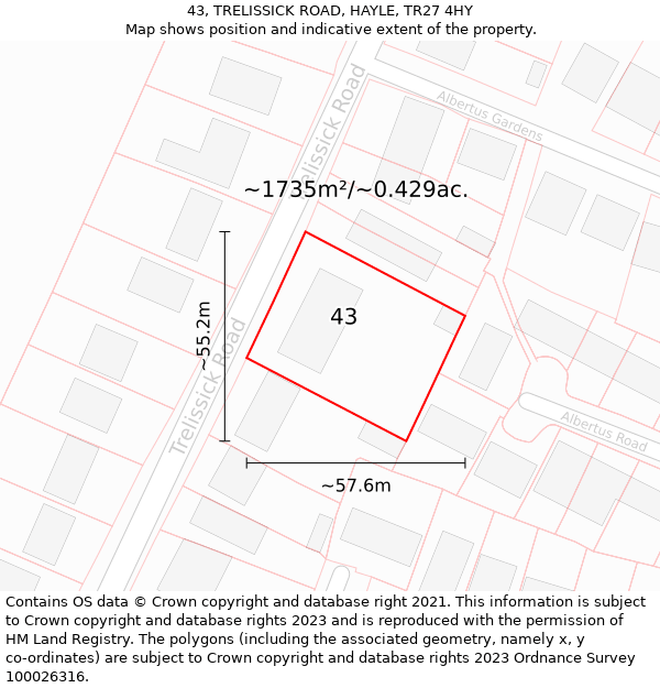 43, TRELISSICK ROAD, HAYLE, TR27 4HY: Plot and title map