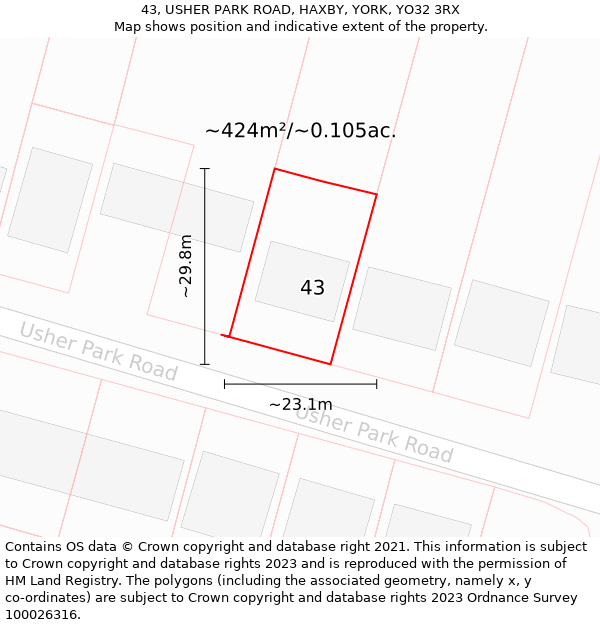 43, USHER PARK ROAD, HAXBY, YORK, YO32 3RX: Plot and title map