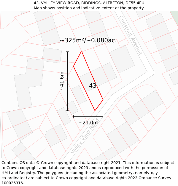 43, VALLEY VIEW ROAD, RIDDINGS, ALFRETON, DE55 4EU: Plot and title map