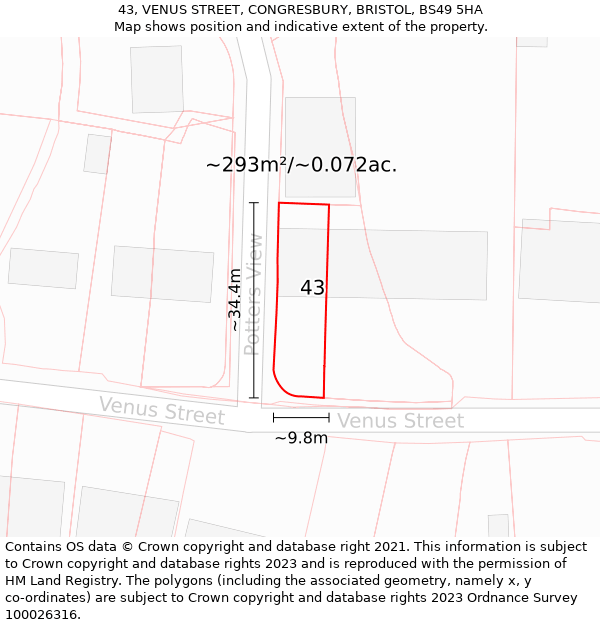 43, VENUS STREET, CONGRESBURY, BRISTOL, BS49 5HA: Plot and title map