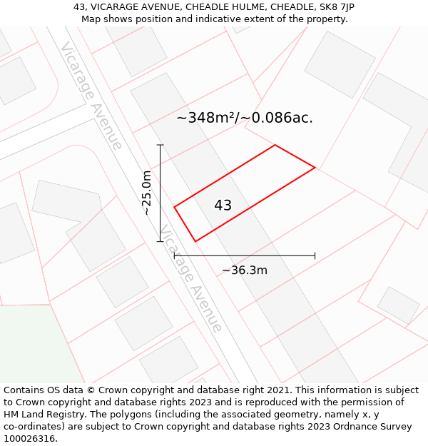 43, VICARAGE AVENUE, CHEADLE HULME, CHEADLE, SK8 7JP: Plot and title map