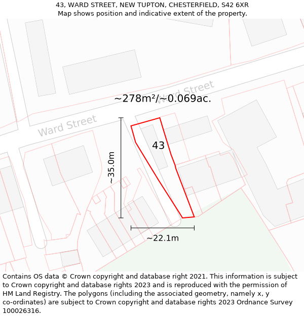 43, WARD STREET, NEW TUPTON, CHESTERFIELD, S42 6XR: Plot and title map