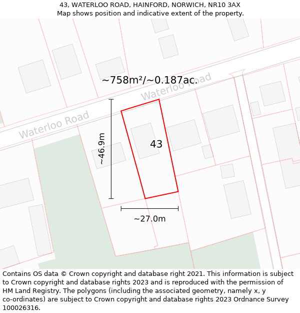 43, WATERLOO ROAD, HAINFORD, NORWICH, NR10 3AX: Plot and title map