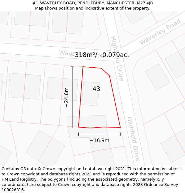 43, WAVERLEY ROAD, PENDLEBURY, MANCHESTER, M27 4JB: Plot and title map