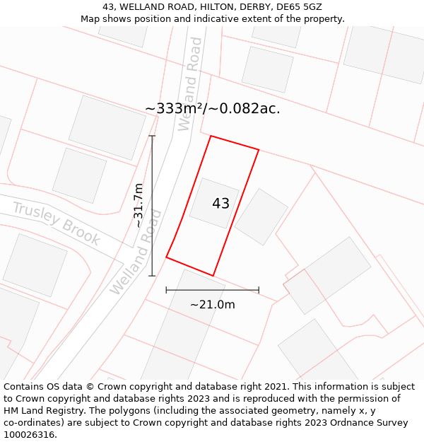 43, WELLAND ROAD, HILTON, DERBY, DE65 5GZ: Plot and title map