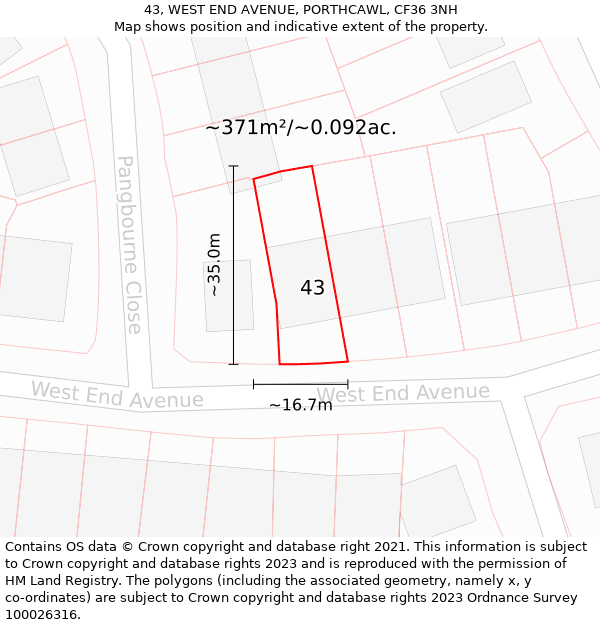 43, WEST END AVENUE, PORTHCAWL, CF36 3NH: Plot and title map