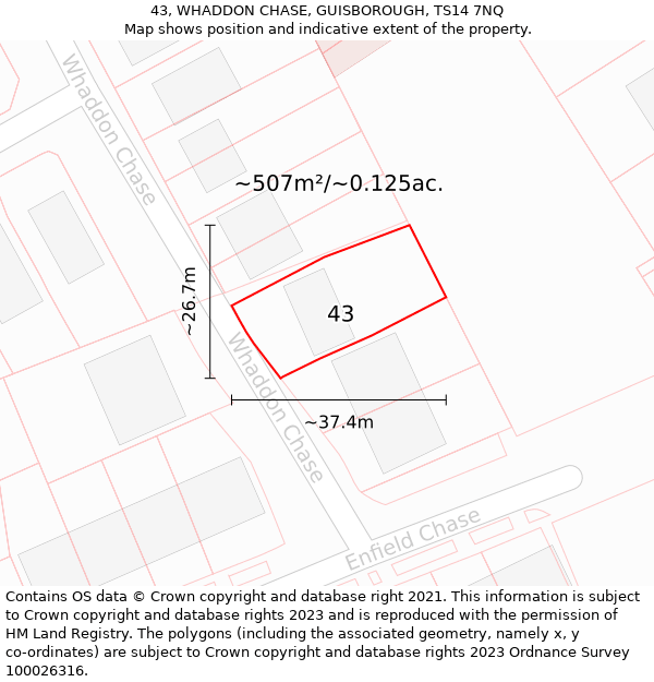 43, WHADDON CHASE, GUISBOROUGH, TS14 7NQ: Plot and title map