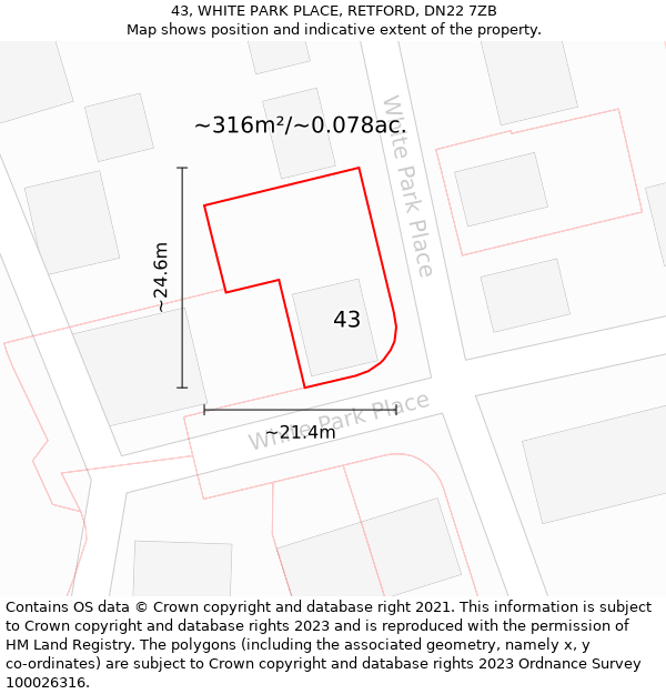 43, WHITE PARK PLACE, RETFORD, DN22 7ZB: Plot and title map