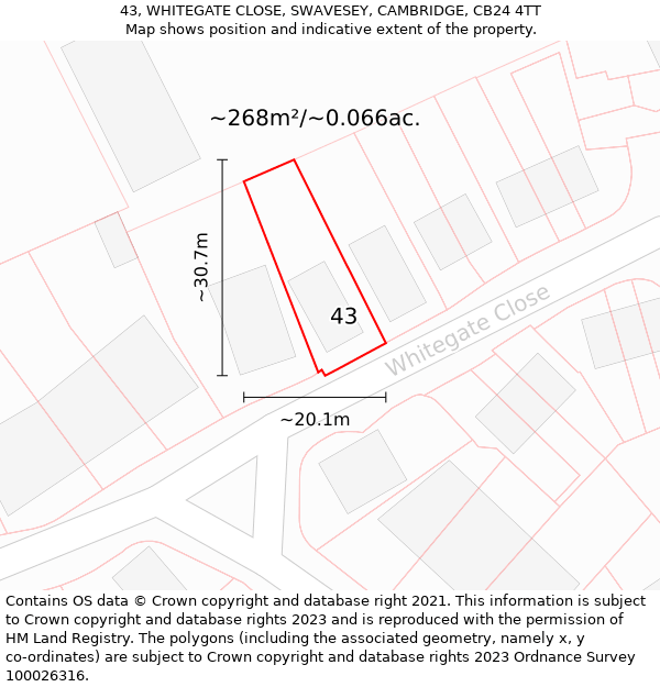 43, WHITEGATE CLOSE, SWAVESEY, CAMBRIDGE, CB24 4TT: Plot and title map