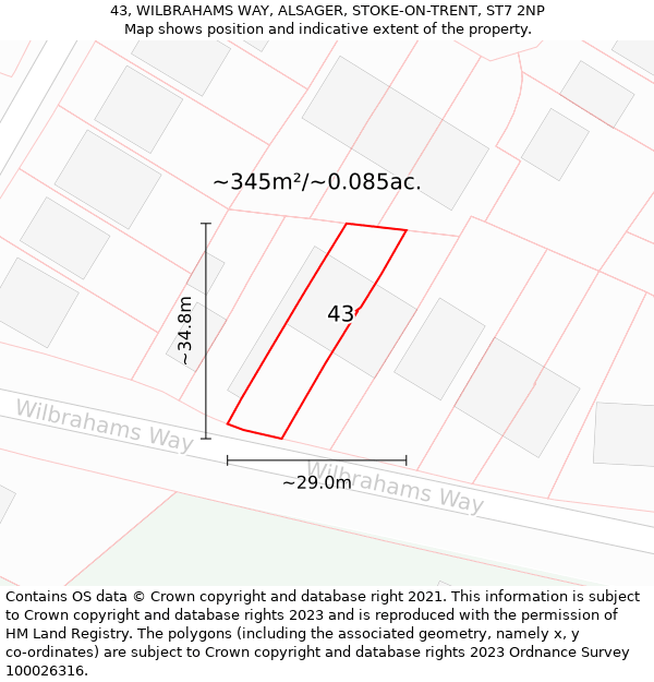 43, WILBRAHAMS WAY, ALSAGER, STOKE-ON-TRENT, ST7 2NP: Plot and title map