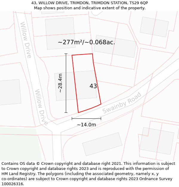 43, WILLOW DRIVE, TRIMDON, TRIMDON STATION, TS29 6QP: Plot and title map