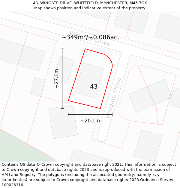 43, WINGATE DRIVE, WHITEFIELD, MANCHESTER, M45 7GX: Plot and title map