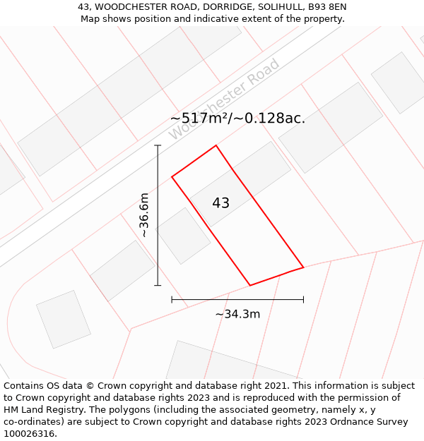 43, WOODCHESTER ROAD, DORRIDGE, SOLIHULL, B93 8EN: Plot and title map