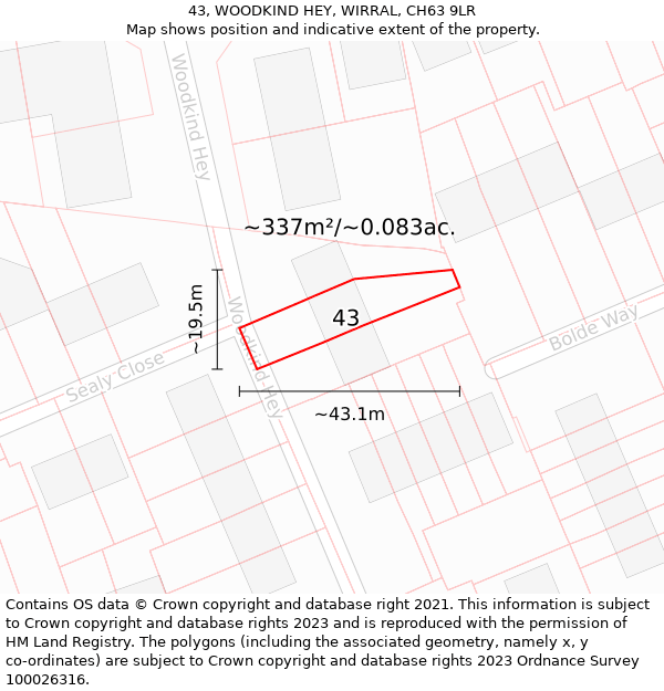 43, WOODKIND HEY, WIRRAL, CH63 9LR: Plot and title map