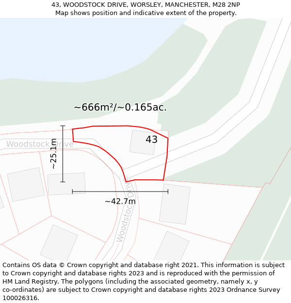 43, WOODSTOCK DRIVE, WORSLEY, MANCHESTER, M28 2NP: Plot and title map