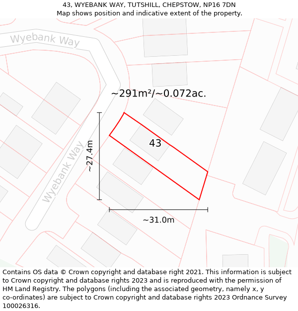 43, WYEBANK WAY, TUTSHILL, CHEPSTOW, NP16 7DN: Plot and title map