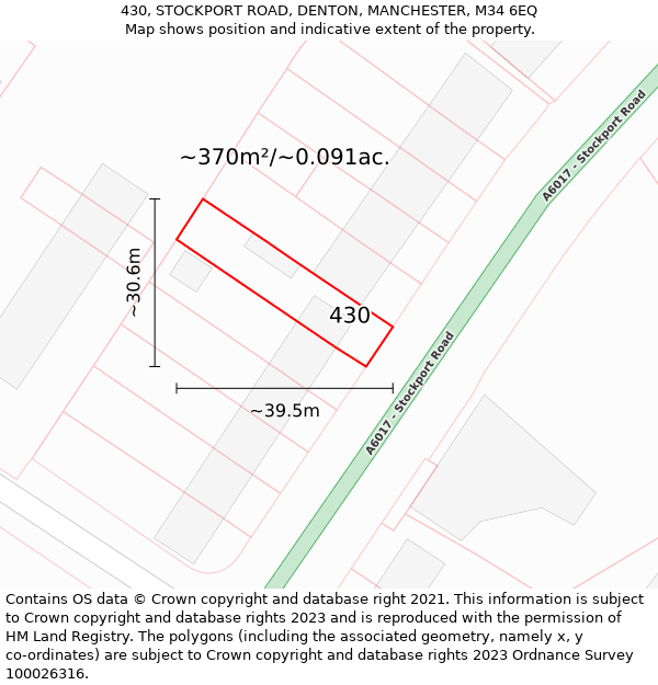 430, STOCKPORT ROAD, DENTON, MANCHESTER, M34 6EQ: Plot and title map