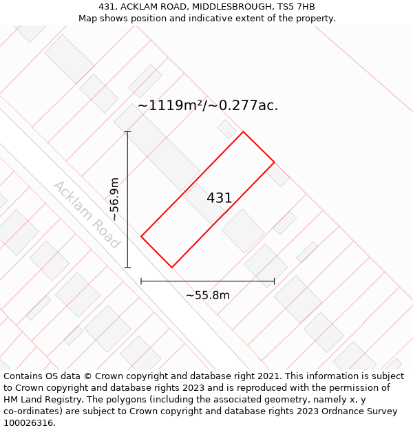 431, ACKLAM ROAD, MIDDLESBROUGH, TS5 7HB: Plot and title map