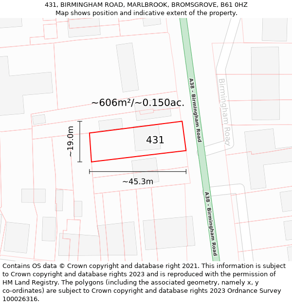 431, BIRMINGHAM ROAD, MARLBROOK, BROMSGROVE, B61 0HZ: Plot and title map