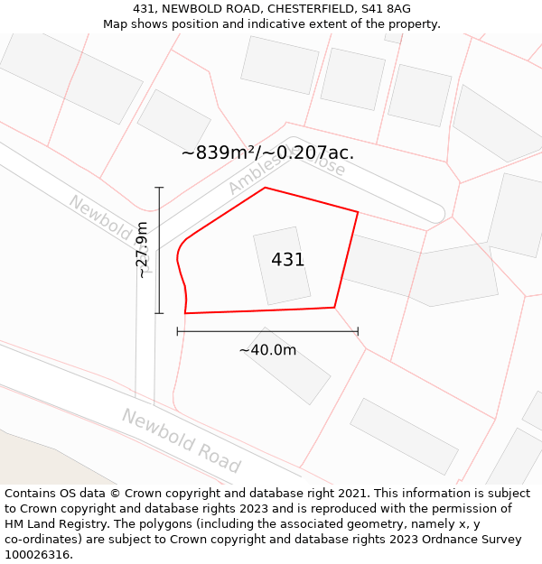 431, NEWBOLD ROAD, CHESTERFIELD, S41 8AG: Plot and title map