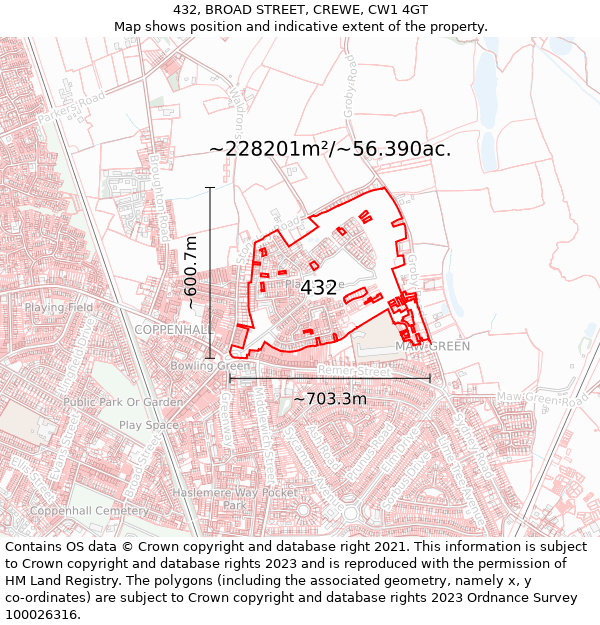 432, BROAD STREET, CREWE, CW1 4GT: Plot and title map