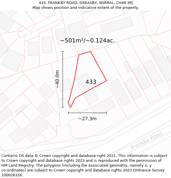 433, FRANKBY ROAD, GREASBY, WIRRAL, CH49 3PJ: Plot and title map