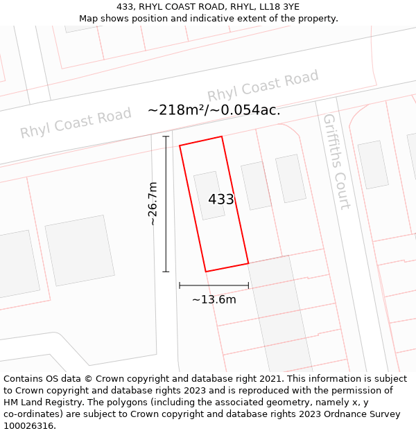 433, RHYL COAST ROAD, RHYL, LL18 3YE: Plot and title map