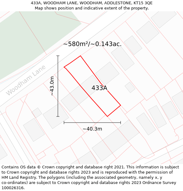 433A, WOODHAM LANE, WOODHAM, ADDLESTONE, KT15 3QE: Plot and title map