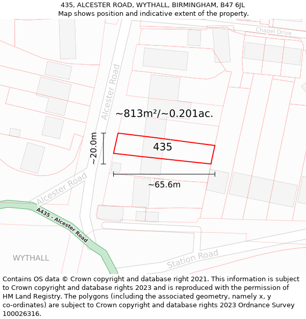 435, ALCESTER ROAD, WYTHALL, BIRMINGHAM, B47 6JL: Plot and title map