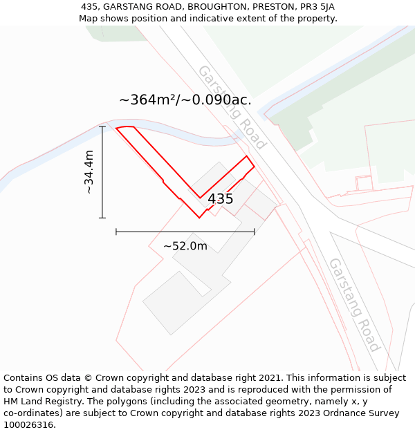 435, GARSTANG ROAD, BROUGHTON, PRESTON, PR3 5JA: Plot and title map