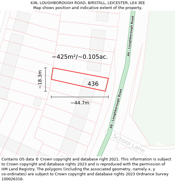 436, LOUGHBOROUGH ROAD, BIRSTALL, LEICESTER, LE4 3EE: Plot and title map