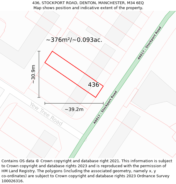 436, STOCKPORT ROAD, DENTON, MANCHESTER, M34 6EQ: Plot and title map