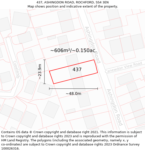 437, ASHINGDON ROAD, ROCHFORD, SS4 3EN: Plot and title map