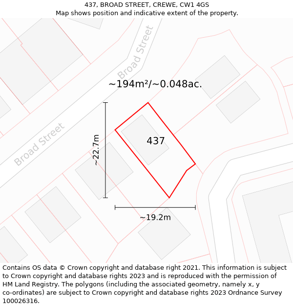 437, BROAD STREET, CREWE, CW1 4GS: Plot and title map