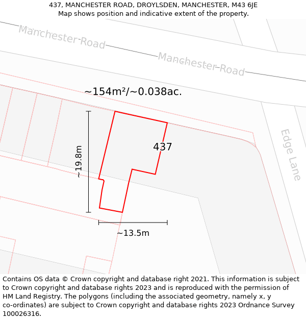 437, MANCHESTER ROAD, DROYLSDEN, MANCHESTER, M43 6JE: Plot and title map