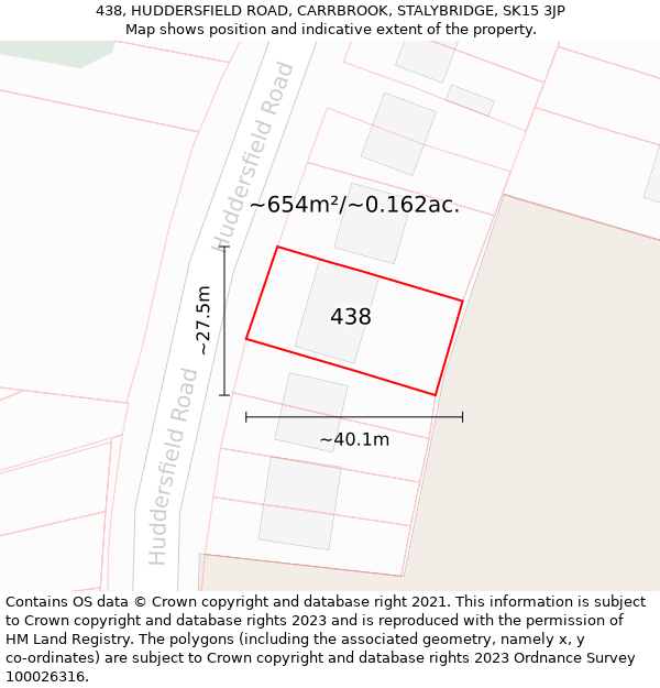 438, HUDDERSFIELD ROAD, CARRBROOK, STALYBRIDGE, SK15 3JP: Plot and title map