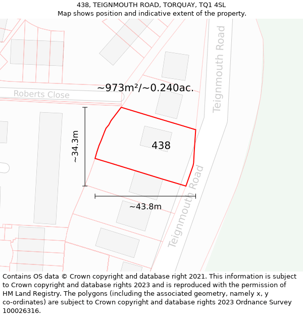 438, TEIGNMOUTH ROAD, TORQUAY, TQ1 4SL: Plot and title map