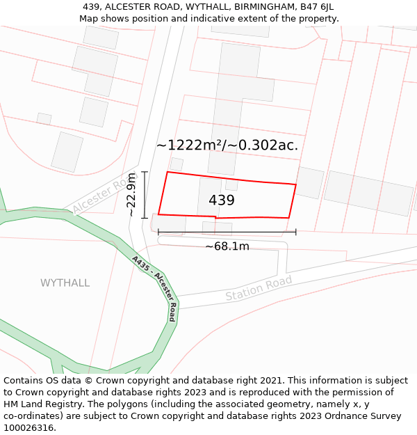 439, ALCESTER ROAD, WYTHALL, BIRMINGHAM, B47 6JL: Plot and title map