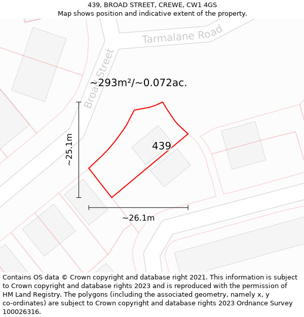 439, BROAD STREET, CREWE, CW1 4GS: Plot and title map