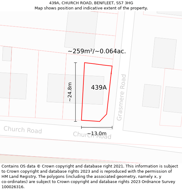 439A, CHURCH ROAD, BENFLEET, SS7 3HG: Plot and title map