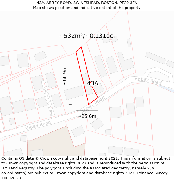 43A, ABBEY ROAD, SWINESHEAD, BOSTON, PE20 3EN: Plot and title map