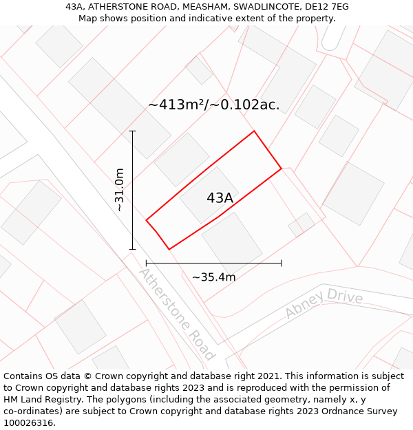 43A, ATHERSTONE ROAD, MEASHAM, SWADLINCOTE, DE12 7EG: Plot and title map