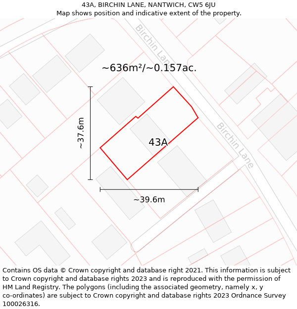 43A, BIRCHIN LANE, NANTWICH, CW5 6JU: Plot and title map