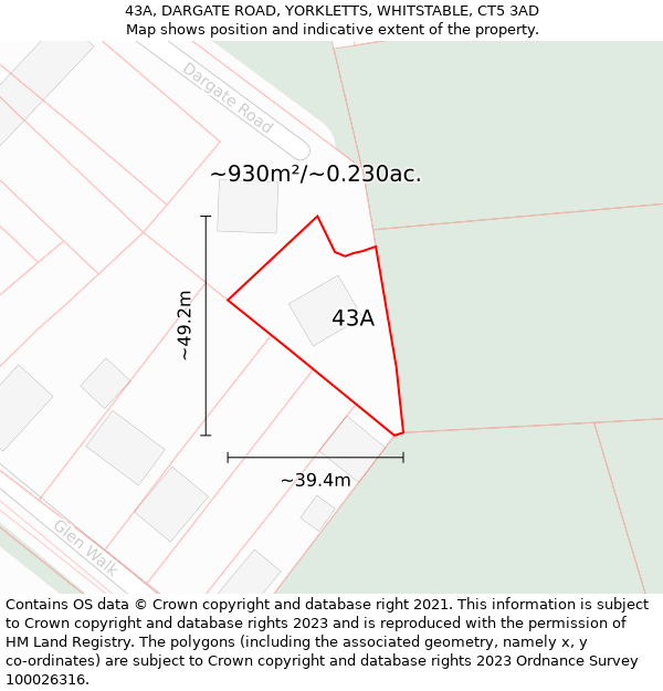 43A, DARGATE ROAD, YORKLETTS, WHITSTABLE, CT5 3AD: Plot and title map