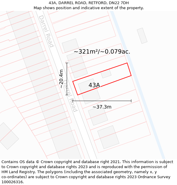 43A, DARREL ROAD, RETFORD, DN22 7DH: Plot and title map